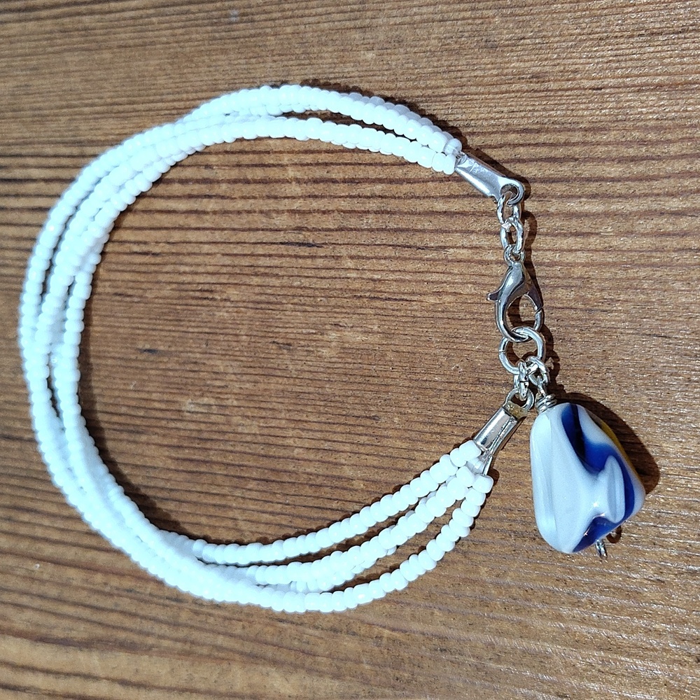 Ladies Beaded White Handmade Multi-Strand Bracelet, Ladies Beaded Bracelet - Picture 8 of 8